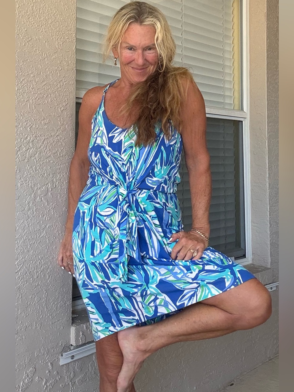 Lilly Pulitzer Blue and Green Leaf Print Dress